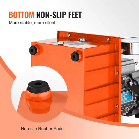Close-up of non-slip rubber feet on Beefy 10,000 PSI 750W 110V Electric Hydraulic Pump Power Pack, orange with 8L capacity.