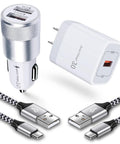 Heavy Duty Fast Charging Gear Featuring Quick Charge 3.0 Wall Plug And Snappy Car Adapter Plus Two Beefy Braided Usb C Cables.