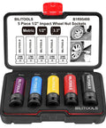 5 Piece 1/2 Inch Drive Impact Lug Nut Socket Set With Non Marring Thin Wall Wheel Protector Sockets In 15mm 17mm 19mm 21mm 22mm
