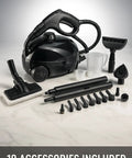 Heavy Duty Steam Cleaner Kit Packing One Thousand Fifty Watts Of Scalding Vapor For Forty Five Minutes Of No Sweat Scrubbing with 18 accessories.