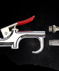 Heavy Duty Truck Air Seat Blow Gun Kit With Lever Handle and Two Slick Nozzle Tips Plus 11.5 Foot Nylon Coil Hose showing chrome blow gun and nozzles.