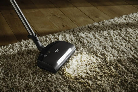 Close-up of Electro Premium Floorbrush, Motorized Extra Wide Floorhead For All Carpet Depths, Model SEB 236 cleaning a carpet.