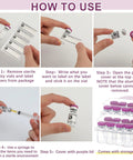 Instructions for using 20 Pack 3Ml Sealed Sterile Empty Vials With Self Healing Injection Port Glass Penicillin Bottle And 20 Purple Label Stickers