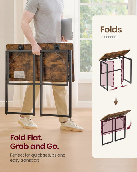 Man carrying Folding Computer Desk For Small Spaces With One Piece Desktop And Round Edges Lightweight Craft Table