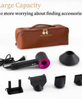 Brown Travel Hair Tool Case For Dyson Airwrap and Shark FlexStyle, shown with styling tools and attachments.