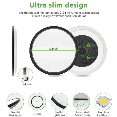 4 Pack 12 Inch LED Flush Mount Ceiling Light 28W 5000K Daylight 3200 Lumens Low Profile Black Round Ceiling Fixture design
