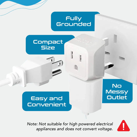 UK Travel Plug Adapter 2 In 1 Type G For Ireland And Dubai US To UK Travel Plug Dual USA Inputs CE RoHS Certified HK Outlet Adapter in use