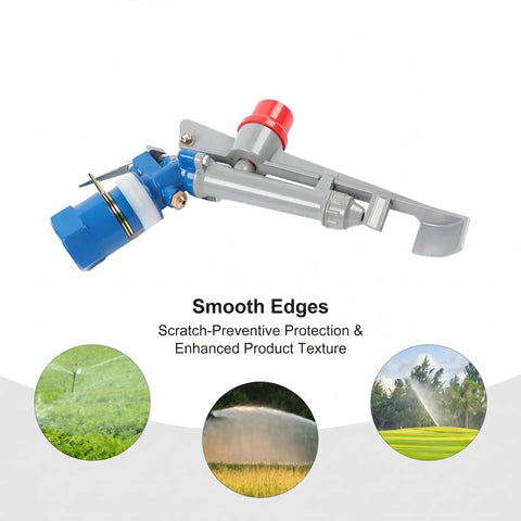 One Inch Aluminum Alloy Agriculture Irrigation Sprinkler Head Built Like A Tank For Rugged Outdoors with blue nozzle and smooth edges.