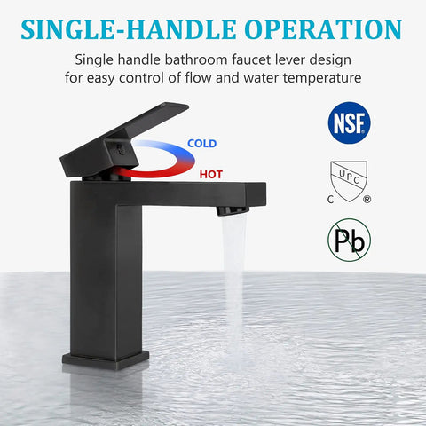 Matte Black Bathroom Faucet With Solid Brass Construction Single Lever Vanity Faucet Lead Free Includes Pop Up Drain And Water Supply Hoses