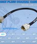 Image of 12 Inch RG8X Coaxial Cable Three Pack 1ft Jumpers With PL259 Male UHF Connectors Low Loss 50 Ohm For CB Ham Radio HF VHF Gear