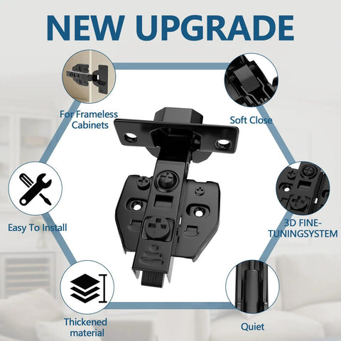 4 Pack Frameless Soft Close Cabinet Hinges With 110 Degree 3D Adjustable Concealed European Design features and installation