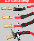 Heavy-Duty Hybrid Air Compressor Hose, Built Like A Tank With Hella Flexible Kink-Free Design, 1/4 Inch Id By 25 Feet showing brass connectors and flexible design.