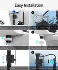 Installation steps for Universal Quiet Toilet Fill Valve And Comprehensive Repair Kit, tall height adjustable components in bathroom tank.