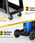 Sturdy Three Tier Rolling Welding Cart With Upgraded Wheels And Tank Storage For TIG MIG Welder And Plasma Cutter Black Finish