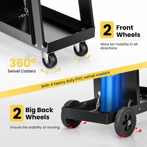 Sturdy Three Tier Rolling Welding Cart With Upgraded Wheels And Tank Storage For TIG MIG Welder And Plasma Cutter Black Finish