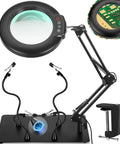 Helping Hands Soldering Station With 10X Magnifying Glass And LED Light Four Magnetic PCB Holder Arms Non Slip Weighted Base