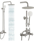 SUS304 Outdoor Shower System With Wall Mount, Heavy Duty High Pressure Dual Function Faucet Set with brushed nickel finish