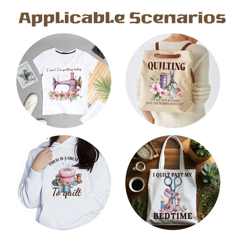 Quilting Heat Transfer Stickers Four Piece Set For DIYers T Shirts Hoodies Jackets Washable Iron On Decals Sewing Theme Designs