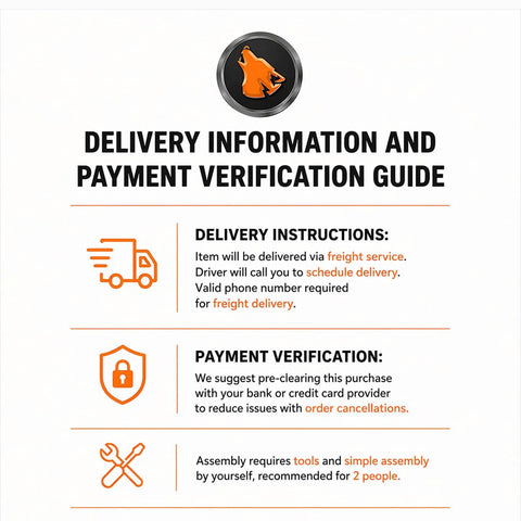 Delivery information and payment verification guide with instructions and assembly requirements overview.