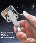 Hand using Two Pack Triple Groove Flint Torch Strikers With Eighteen Replacement Flints for precise sparks and quick ignition.