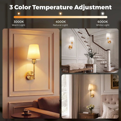 Battery Operated Wall Sconce Set of Two, Wireless Wall Lights with Remote showcasing three color temperature options in a cozy living space.