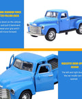 Little Blue Truck Pull Back Toy Car With Opening Door, Vintage Alloy Mini Pickup for Desk Cabinet Bookshelf Display, open door view