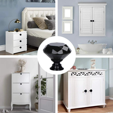 Slick Black Diamond Crystal Glass Drawer Knobs 30mm 10 Pack With Screws In Three Lengths 0.8in 1.0in 1.4in For Cabinets Dressers Cupboards Chests And Home Office Furniture on white furniture