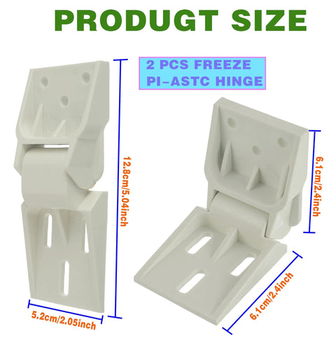 2 Pack Freezer Door Hinge Set For Haier That Fits 3 Hole Folding Hinge Counterbalance 95 To 110 Degree Universal Small Freezer Hinges For Fridge And Refrigerator Parts No Hassle, shown in two views with dimensions marked