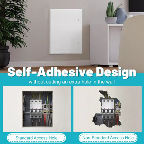 Quick Peel Stick Access Panel Four By Seven Inches Slick Heavy Duty Abs Drywall Cover for plumbing lines in a home setting.