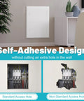 No Sweat Peel And Stick Wall Access Panel Solid White ABS Plastic Paintable Drywall Hole Cover, showing self-adhesive applied on wall.