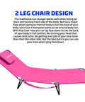 Pink 2 Leg Chaise Lounge Chair With Polyester Comfort, Reclining Back, Headrest Pillow, Compact Storage, for Outdoor Use