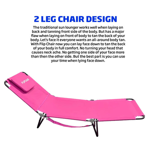 Pink 2 Leg Chaise Lounge Chair With Polyester Comfort, Reclining Back, Headrest Pillow, Compact Storage, for Outdoor Use