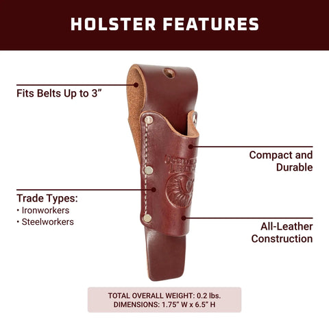 Tapered Tool Holster In OxyRed, All Leather Construction, Fits Up To 3 Inch Belt, Compact design with leather details.
