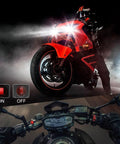 Motorcycle with Two LED Light Bars Wiring Harness Kit With Motorcycle Handlebar Switch For Seven Eighths Inch Handlebars at night