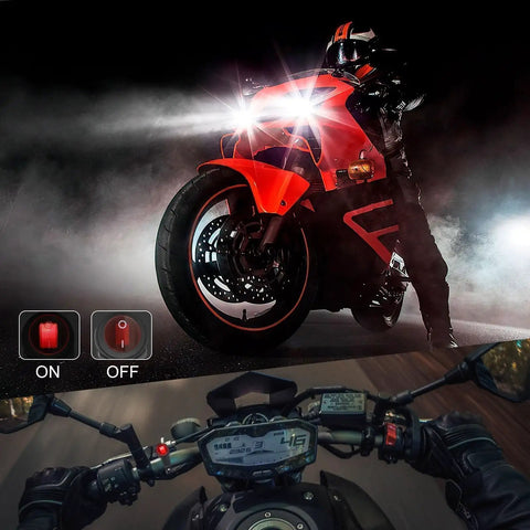 Motorcycle with Two LED Light Bars Wiring Harness Kit With Motorcycle Handlebar Switch For Seven Eighths Inch Handlebars at night