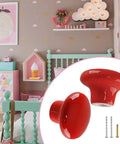 Totally Rad Red Ceramic Drawer Knobs With Funky Mushroom Shape For Nailed It Nursery Setup shown in kids room, glossy finish, 1-1/2 inch size.