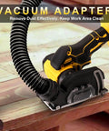 Compact 3 Inch Mini Circular Saw Cuts Metal Wood Tile And Plastic Without The Sweat Features Brushless Motor showing a vacuum adapter.