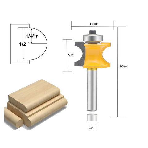 Bullnose Router Bit Set One Quarter Inch Shank, Five Piece Half Round Bearing Woodworking Cutter For Cabinets Doors Rails And Stiles Radius One Eighth Inch Three Sixteenth Inch One Quarter Inch Five Sixteenth Inch CNC Tool