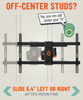 Heavy Duty Full Motion TV Wall Mount Bracket For Flat Screens Up To 82 Inches, showing centering adjustment for off-center studs.