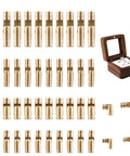 40 Pcs Mini Brass Barrel Hinges For Wooden Boxes, Hidden Cylinder Pivot Hardware For Jewelry Boxes And Trinket Cases shown with example box