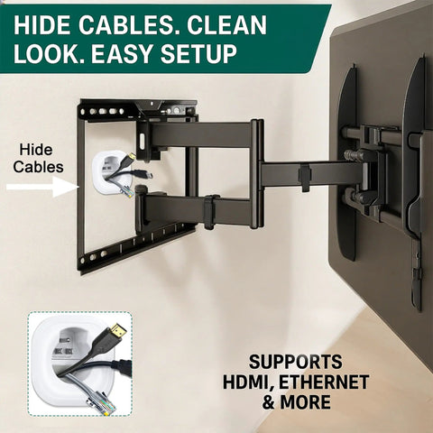 Slick In Wall Cable Management Kit To Hide Tv Wires And Keep Your Space Zero Mess Includes Power And Low Voltage Cord Organizer With Hole Saw Tool For Easy Breezy DIY Installation Under TV, showing mounted TV with cable management.