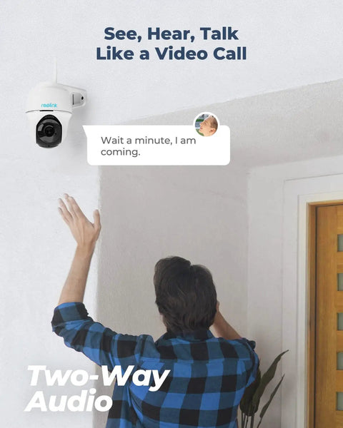 Argus PT Solar Battery Camera With Pan Tilt No-Hassle Outdoor Wireless Home Security System mounted on wall with two-way audio