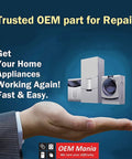Illustration of hand holding appliance icons, text 'Trusted OEM part for Repair'. Replacement Refrigerator Water Inlet Valve For LG Compatible With AP4671476 PS3533117 5220JB2009A 5221JA High Performance Fit Bang For Your Buck Easy Install Durable Quality Alternative Replaces Multiple Part Numbers Ideal For Home Appliance Repair.