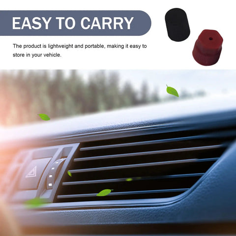 Image of 26Pcs R12 R134a Car AC Caps Kit With 10 Sizes, featuring black and red valve caps next to a car air vent.