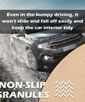 SUV driving on dirt road with focus on non-slip granules, promoting Back Seat Cover For Car, Breathable Linen Bench Seat Protector.