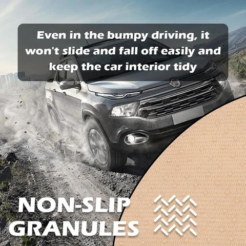 SUV driving on dirt road with focus on non-slip granules, promoting Back Seat Cover For Car, Breathable Linen Bench Seat Protector.