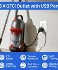 Rock Solid White 15 Amp GFCI Outlet With USB A Plus Type C Charging Ports Tamper Resistant Self Testing Electrical Receptacle with vacuum.