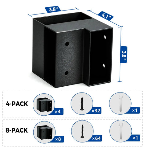 Heavy Duty Three Way Corner Bracket Kit Eight Pack For Two By Four Lumber Projects with screws and dimensions shown