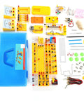 Comprehensive Physics Experiment Kit With 68 Electrical And Magnetic Experiments For Junior And Senior High Students Includes Ammeter Modules And A Double Layer Storage Box Plus A Detailed Step By Step Manual showing components and storage case