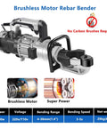 Heavy Duty Electric Hydraulic Rebar Bender 1600W Steel Straightening Tool with brushless motor and dual grip for professional use.